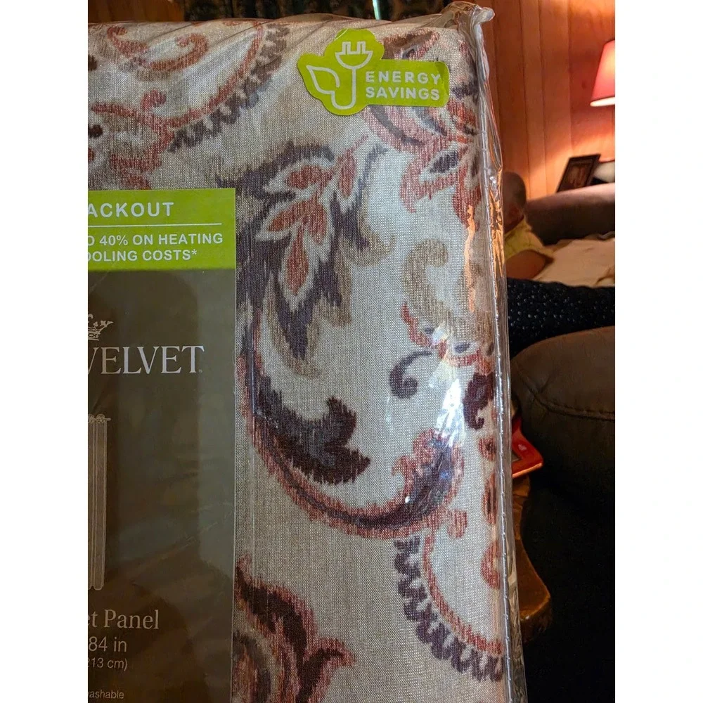 Royal Velvet Blaine Blackout Grommet Curtain Panel 50x84 Paisley Tan Brown Rust